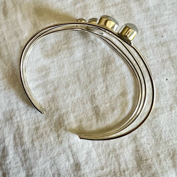 925 Rainbow Flash Moonstone 4 Stone Orbit Cuff Bracelet - Picture 8 of 11